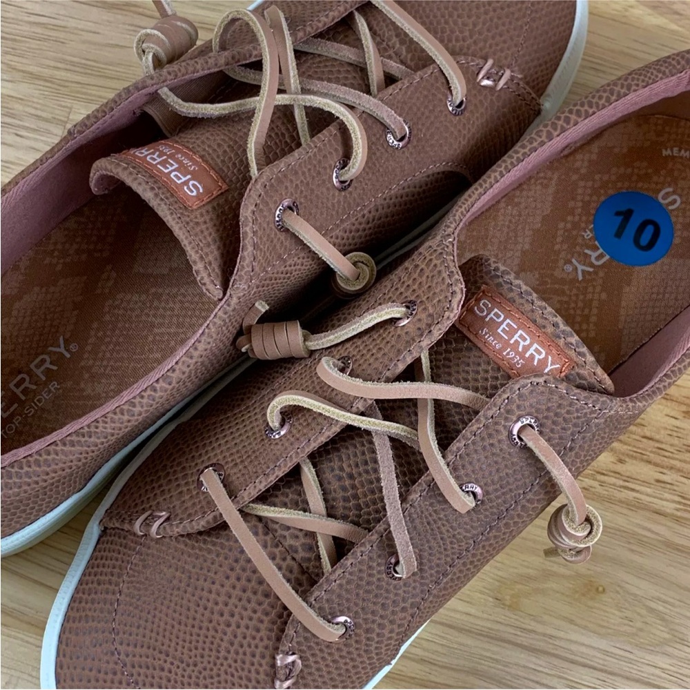 Sperry Crest Vibe Pink Rose Snake Leather Laces Platform Sneakers STS88296